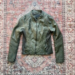 Maurices Olive Leather Jacket with Black Accents